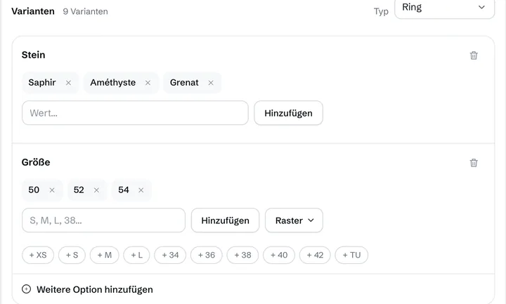 Ein Ring in BrandFlow OS: seine Steine und Ringgrößen