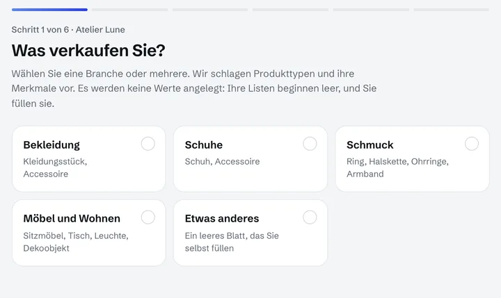 Die Frage des ersten Tages: Was verkaufen Sie? Bekleidung, Schuhe, Schmuck, Möbel und Wohnen, etwas anderes.