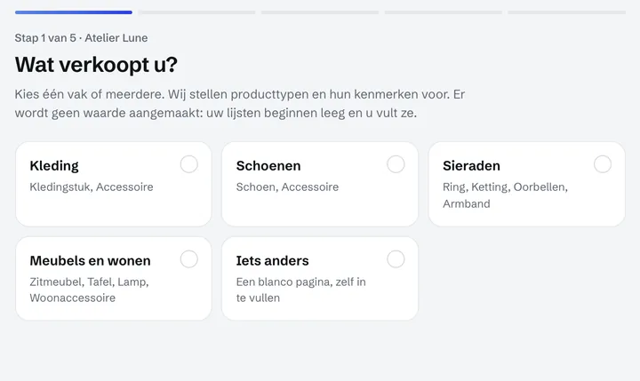 De vraag van de eerste dag: wat verkoopt u? Kleding, schoenen, sieraden, meubels en wonen, iets anders.