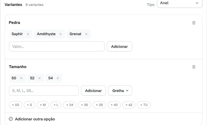 Um anel no BrandFlow OS: as suas pedras e tamanhos