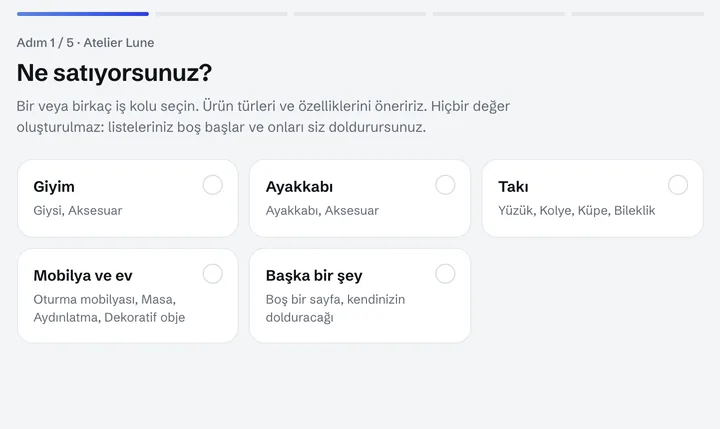 İlk günün sorusu: Ne satıyorsunuz? Giyim, ayakkabı, takı, mobilya ve ev, başka bir şey.